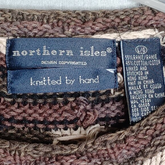 Northern Isles Sweater Mens L Multicolor Knitted by Hand Thick Cable Fisherman - Picture 5 of 6